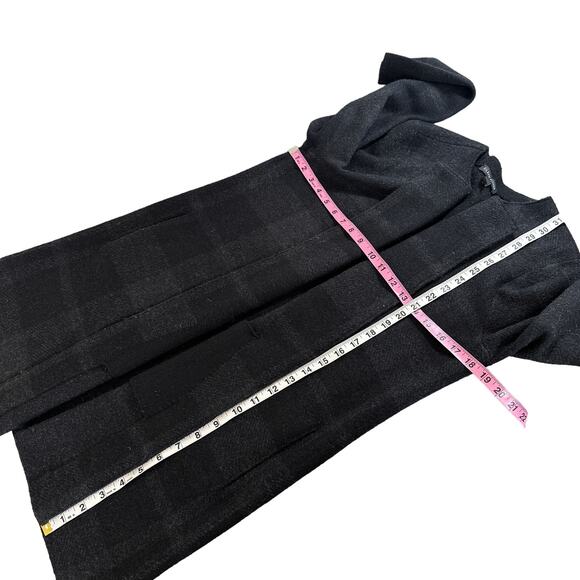 Eileen Fisher Plaid Merino Wool Open Front Long Jacket Cardigan Grey Black Small - Picture 9 of 11